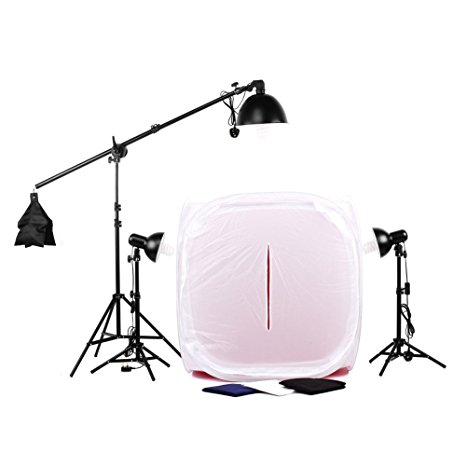 Amzdeal® Continuous Lighting Tent Photography Kit / 90 x 90cm Light Tent / 2 x 45w 1x135w Fluorescent Light Bulbs / 3 Lights / Includes Boom Arm Stand