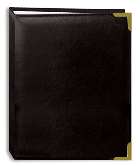 Pioneer Photo Albums 100-Pocket Black Sewn Leatherette Cover with Brass Corner Accents Photo Album, 4 by 6-Inch