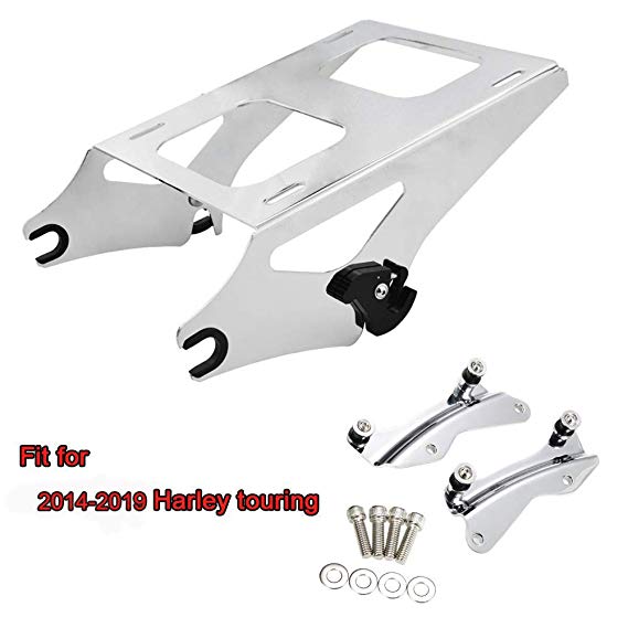 Chrome Detachable Tour Pack Two-up Luggage Mount Rack Bracket with Docking Hardware Kit Fit for 2014-2019 Harley Davidson Touring