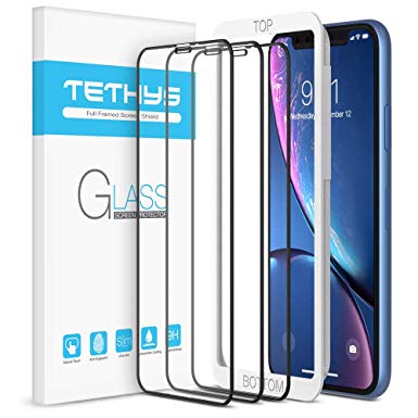 TETHYS Glass Screen Protector Designed for iPhone XR (6.1") [3-Pack] [Edge to Edge Coverage] Full Protection Durable Tempered Glass for Apple iPhone XR Guidance Frame Included (Pack of 3)