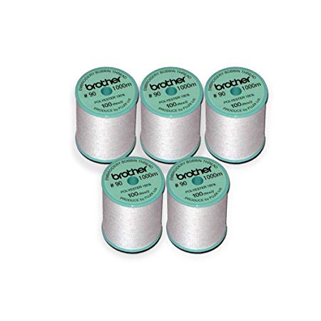 Brother 5 Pack EBTPE 90-Weight Embroidery Thread, White