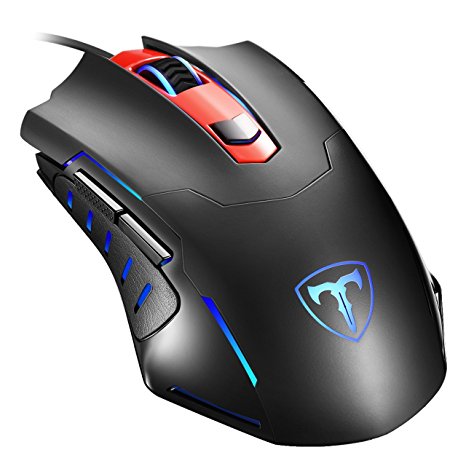 Pictek Gaming Mouse Wired, Ergonomic Optical Mouse with 3200 DPI, 4 Adjustable Levels, Auto Breathing Light Mode, 6 Buttons, Suitable for PC, Laptop, Computer, and MacBook (Red)