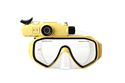 PowMax Diving Mask Camera,WW-12 HD 20m Underwater Sports Camera Waterproof Diving Camera Recorder Mask(Yellow)