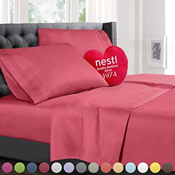 Full Size Bed Sheets Set Coral Pink, Highest Quality Bedding Sheets Set on Amazon, 4-Piece Bed Set, Deep Pockets Fitted Sheet, 100% Luxury Soft Microfiber, Hypoallergenic, Cool & Breathable