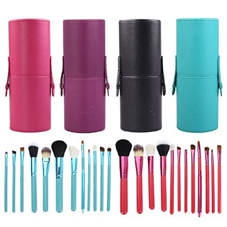 Abody New 12pcs Professional Makeup Brush Set Cosmetic Brush Kit Makeup Tool with Cup Leather Holder Case (Rose)