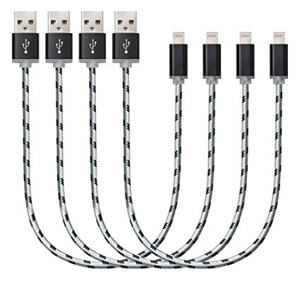 Flebi 1 Feet Nylon Braided Lightning to USB Cable Apple Charger for iPhone iPad iPod (4 Pack)