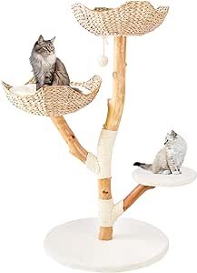 RIO & ROXY Modern Cat Tree Tower for Indoor Cats Large, Real Wood Cat Tower with Wooden Scratching Post, Tall Luxury Cat Furniture, Kitty Climbing Tower, Cat Lover Gift