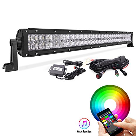 MICTUNING 32" 180W 5D RGBW LED Light Bar Combo Strobe Rock Neon Light w/ Bluetooth App & Wiring Harness