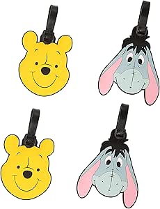 Disney Eeyore and Winnie The Pooh Luggage Tags PVC 4-Piece Set - Eeyore and Winnie The Pooh Travel Tags and Suitcase Tags - Disney Luggage Tags