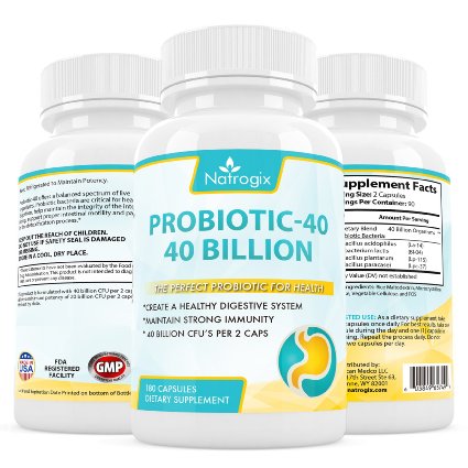 Probiotics: 40 Billion Viable Probiotics- 60 Capsules- Digestive aid, Multiple Strains of Bacteria - Nutritional Supplement for Post-Antibiotic, Digestive Health & Immune Support (180 Capsules)