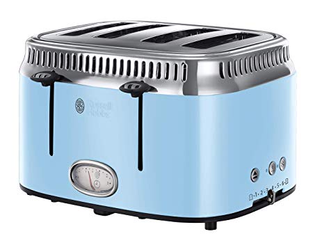 Russell Hobbs 21693 Retro 4 Slice Toaster, Stainless Steel, 2400 W, Blue