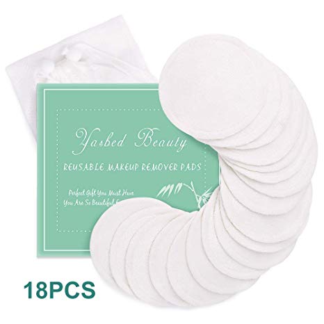Reusable Makeup Remover Pads 18 Packs, Washable Cotton Pads Face Organic Bamboo Cotton Rounds, Toner Pads, Face Wipes Super Soft With Laundry, Travel Bag, Zero Waste Eco-Friendly (White)