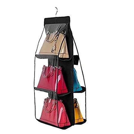 Dreamtop 6 Pockets Handbag Storage Bag Pouches Clear Purse Hanging Organizer Closet, Black