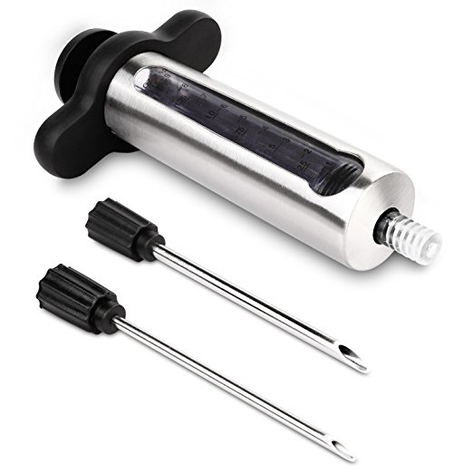 Miusco Stainless Steel Meat Injector Kit with Measurement Window and 2 Professional Marinade Needles