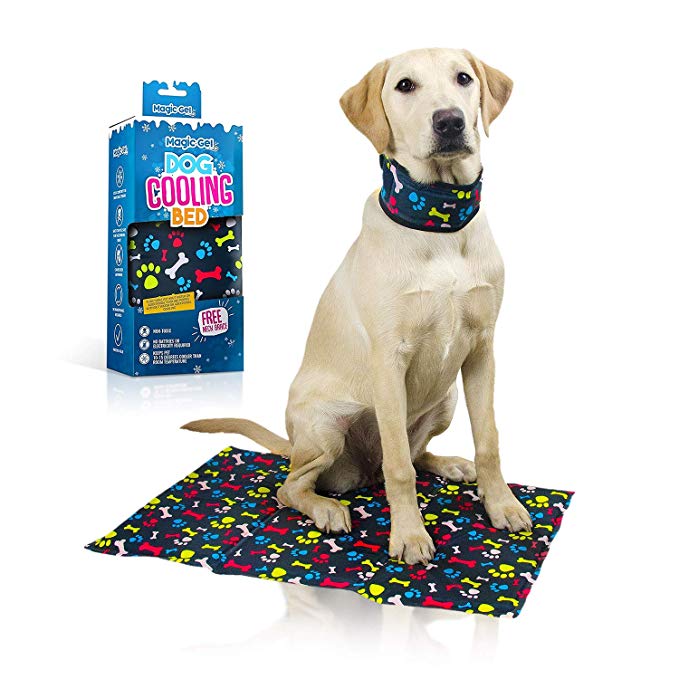 Magic Gel Cooling Mat for Dogs - Keep your Pet Cool with a Padded Dog Cool mat for their Dog Bed. Includes Free Cooling Collar. (Standard Size