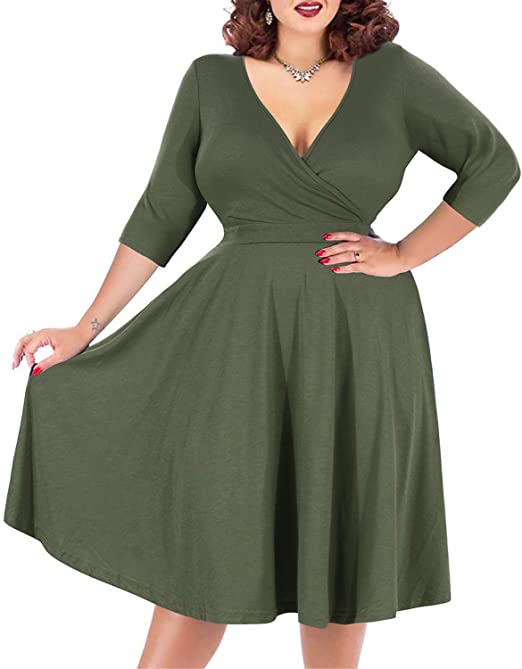 Nemidor Women's V-Neckline Stretchy Casual Midi Plus Size Bridesmaid Dress