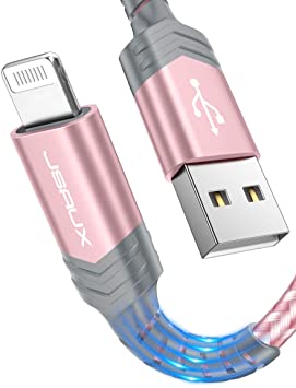 JSAUX Lightning iPhone Charger Cable, [Apple MFi Certified] 1.8M/6ft Nylon Braided Lead USB Fast Charging Cable Cord Compatible with iPhone XS Max X XR 8 7 6s 6 Plus SE 5 5s 5c, iPad, iPod - Pink