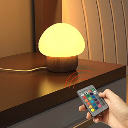 ANGTUO Night Light LED Mushroom Lamp Silicone with Wireless Remote Control 16 Different Color for Kid Bedroom.