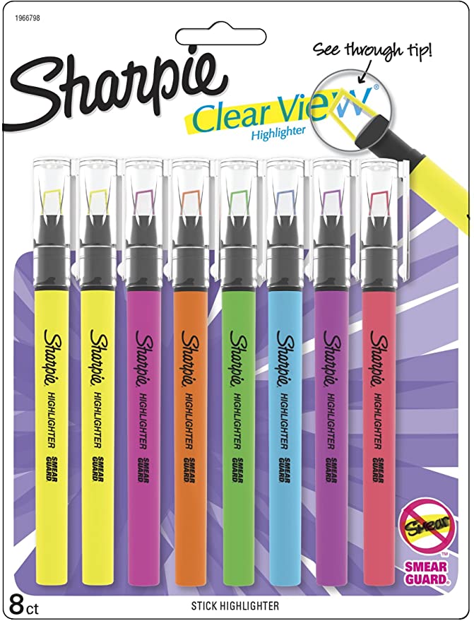 Sharpie Clear View Highlighter Stick, Assorted, 8 Pack (1966798)