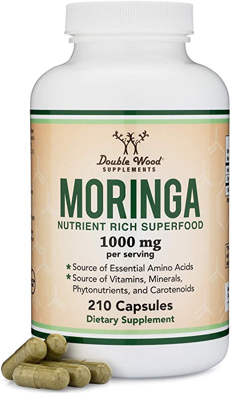 Moringa Powder Capsules - Organic and Vegan (210 Count, 1,000mg Per Serving) Amazing Green Superfood from Moringa Oleifera Leaf by Double Wood Supplements