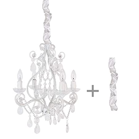 Tadpoles Vintage Plug-In Mini-Chandelier with Satin Chain Cover, Crystal Chandelier Lighting, 4-Bulb, White Diamond