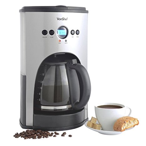VonShef Fully Programmable Digital Filter Coffee Maker with Permanent Reusable Filter