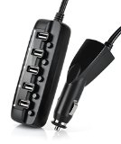 Saicoo 8A40W 5-Port Rapid Car Charger Featuring Intelligent Full Speed Charging with Independent Power Switch and LED Indicator on Each Port for iPhone Series iPad Air Series Samsung Galaxy S Series Nexus Nokia and More - Black