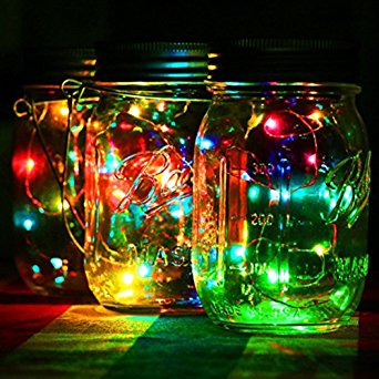 4-Pack Solar-powered Mason Jar Lights (Mason Jar & Handle Included),5 Colors 10 Bulbs Jar Hanging Light,Garden Outdoor Solar Lanterns,Hanging Lantern,Decor Solar Light,Table Light,Patio Path Light