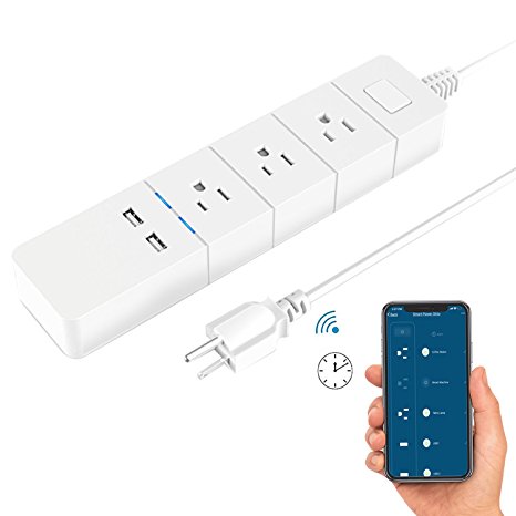 Kelement WiFi Smart Power Strip, Work with Alexa&Google Home, Smart Surge Protector With 3 AC Outlets 2 USB Ports, Support Individual Control Timer Remote Controlled Via Smartphone, No Hub Required
