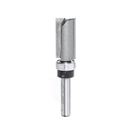 Amana Tool 45460 Flush Trim Template and Pattern Plunge 2-Flute Carbide Tipped Router Bit with Upper Ball Bearing, 1/4-Inch Shank