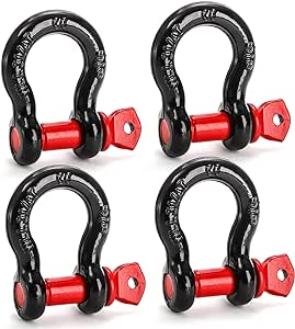 Bekith 4 Pack 5/8" D Ring Shackle 3.25 Ton (7165 Lbs) Capacity with 3/4" Pin Heavy Duty Shackles for Tow Strap, Winch, Off-Road Truck Vehicle Recovery