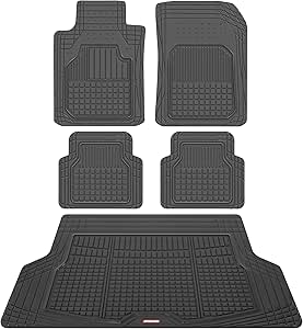 Motor Trend FlexTough Rubber Car Floor Mats with Cargo Trunk Liner, Trim to Fit Performance Plus Heavy Duty Liners for Auto SUV Truck Car Van, Thick & All Weather Black