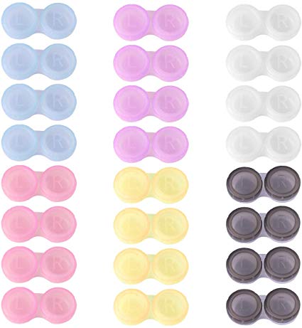 Teemico 60 Pcs Colorful Contact Lens Case Bulk Eye Lense Box Holder Container Soak Storage Travel Kit for Eyes Care,6 Colors (Black, White,Pink,Yellow,Purple,Blue)