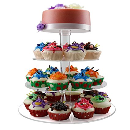 DYCacrlic Acrylic 4 Tiers Round Stacked Party Cupcake Stand, Cake Display Holder ( Cupcake Tree ) - Tiered Cupcake Tower (4-Tier-Round)