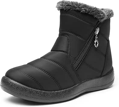 DREAM PAIRS Winter Boots for Women Warm Fur Lined with Zipper Flat Ankle Boots Comfortable Lightweight Outdoor Indoor Booties