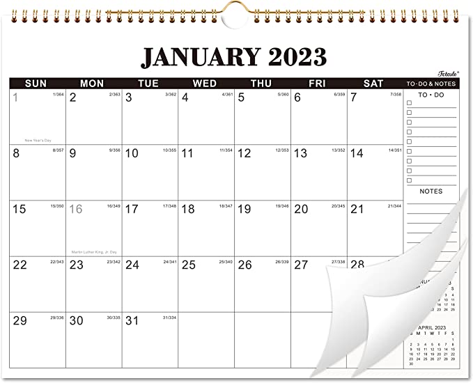 2023 Calendar - 2023 Wall Calendar with To Do & Notes, 18 Months Wall Calendar from Jan 2023 - Jun 2024,15”x 11.5”, Daily Blocks with Julian Dates, Golden Twin-Wire Binding, Thick Paper Perfect for Organizing & Planning