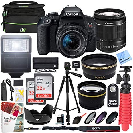 Canon T7i EOS Rebel DSLR Camera with EF-S 18-55mm is STM Lens and Two (2) 32GB SDHC Memory Cards Plus 58mm Wide Angle & Telephoto Lens Tripod Cleaning Kit Accessory Bundle