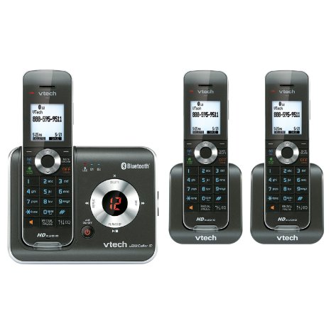 VTech DS6421-3 DECT 6.0 Cordless Phone, Black/Silver, 3 Handsets