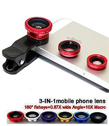 VOLTAC` ™ Universal Mobile Camera lens Clip-On 3 in 1 Kit, 180 Degree Fisheye Lens   0.67X Wide Angle   10X Macro Lens, With 2 Lens Clip Holders Pattern #133534