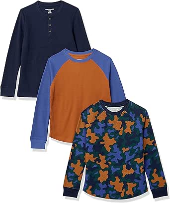 Amazon Essentials Boys and Toddlers' Long-Sleeve Knit Thermal T-Shirt, Pack of 3