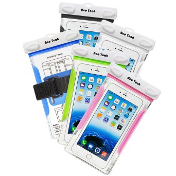 Ace Teah Universal Waterproof Case Clear Snowproof Dirtproof Cellphone Pouch Dry Bag Case Cover for Outdoor Activities Swimming, Surfing, Fishing, Skiing - Blue, Green, Black, White, Pink (5 Pack)