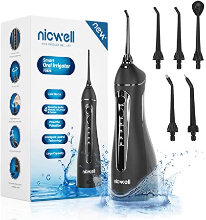 Water Flosser Cordless for Teeth - Nicwell 4 Modes Dental Oral Irrigator, Portable and Rechargeable IPX7 Waterproof Powerful Battery Life Water Pick Teeth Cleaner for Home Travel