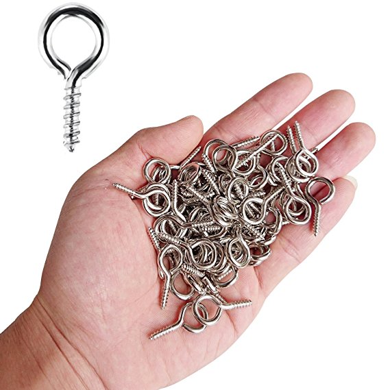 AxeSickle Small Screw Eye 100PCS 1 inch Silver Color Zinc Plated Metal Cup Hooks Eye Shape Screw Hooks Self-tapping Screws Hooks Ring.