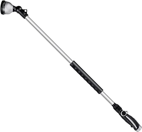 RESTMO 36” Long Watering Wand, Metal Garden Hose Wand with 180° Swivel Head and 10 Spray Patterns, Heavy Duty Hose Nozzle Sprayer with Thumb Flow Control, for Water Hanging Baskets, Shrubs, Silver