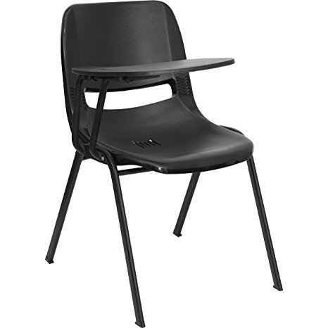 Flash Furniture RUT-EO1-BK-RTAB-GG Black Ergonomic Shell Chair with Right Handed Tablet Arm