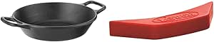 Lodge L5RPL3 Cast Iron Round Pan, 8 in, Black & ASAHH41 Silicone Assist Handle Holder, Red