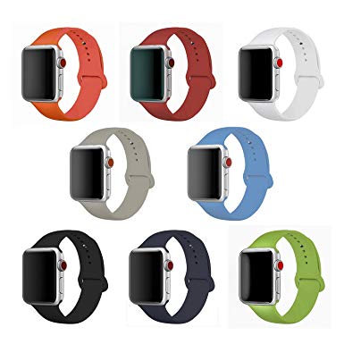 Band for Apple Watch 42mm, Soft Silicone Sport Strap Replacement iWatch Wristband for Apple Watch Series 3 Series 2 Series 1 Sport Edition Nike Versions Men, 8 Pack (42 Large)