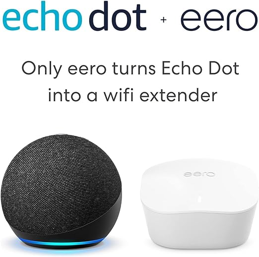 Certified Refurbished Echo (4th Gen) Charcoal | Smart home hub with eero Mesh Wifi Router | Turns Echo Dot into a wifi extender