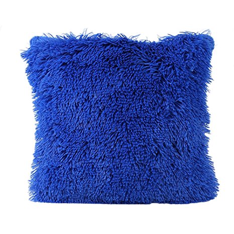 Faux Fur Pillow Cover, FabricMCC Decorative Super Soft Plush Mongolian Faux Fur Throw Pillow Cover Cushion Case (dark blue)