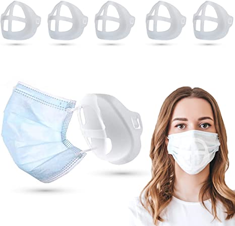 Silicon 3D Face Mask Bracket Insert | Plastic Mask Guard Frame for Inner Support, Breathing Space, & Comfort - Washable & Reusable (5 Pk)